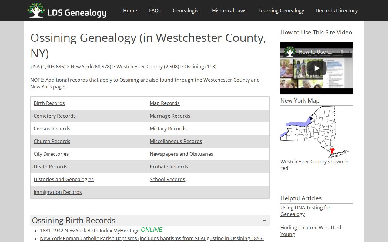 Ossining city directory collection locator for historical directory years