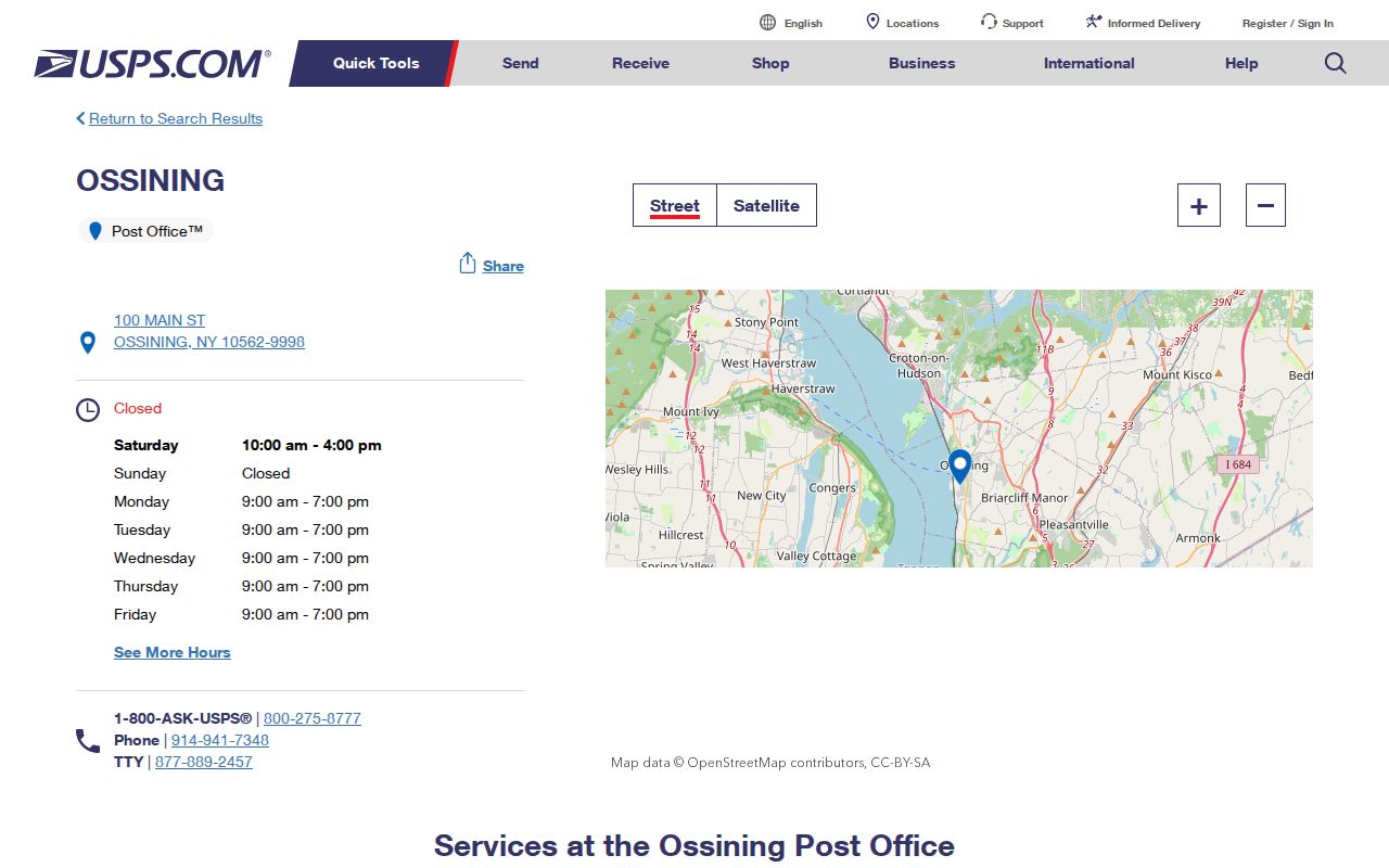 Ossining ZIP Code Directory reference to the USPS listing for ZIP 10562