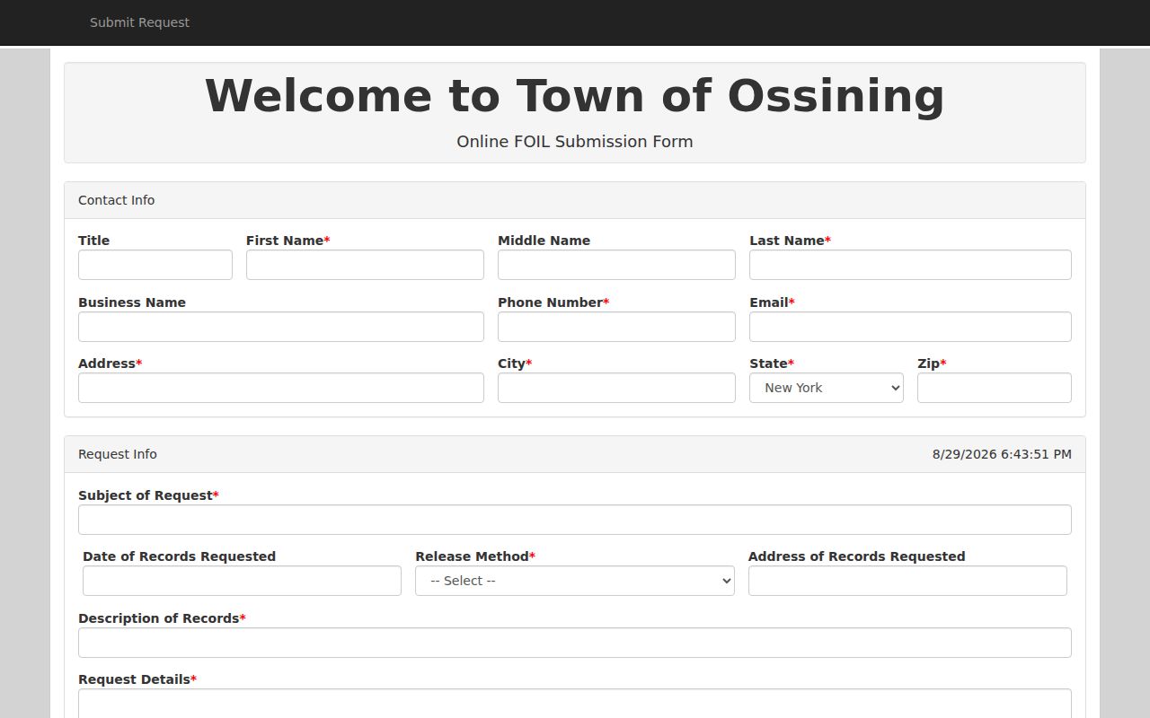 Ossining residents directory reference to the Town of Ossining FOIL request form